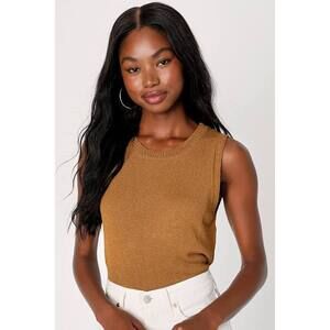Lulus Clean Aesthetic Dark Mustard Yellow Sweater Knit Tank Top - Size L